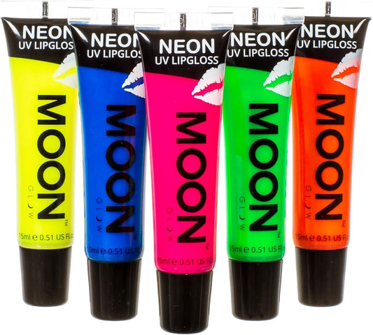 Neon UV Lip Gloss - Choose from 8 Colours - Glows Brightly under UV! (Set of 5)