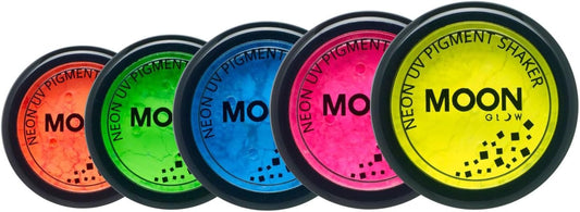 Neon UV Pigment Shakers by  - Set of 5 Colours - Cosmetic Bright Neon Powder,Dust, Eye Shadow, Make up for Face, Eyes & Body